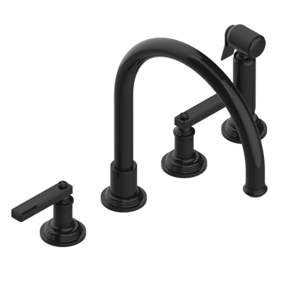 THG Paris West Coast Black Onyx with Lever Handles Three Hole Kitchen Faucet with Side Spray