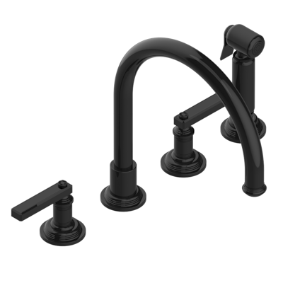 THG Paris West Coast Black Onyx with Lever Handles Three Hole Kitchen Faucet with Side Spray by THG Paris
