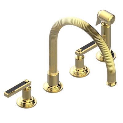 THG Paris Grand Central Black Onyx with Lever Handles Three Hole Kitchen Faucet with Side Spray