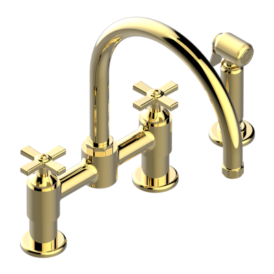 THG Paris Club Saint-Germain Two Hole Bridge Kitchen Faucet with Side Spray by THG Paris