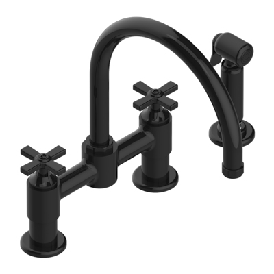 THG Paris Club Saint-Germain Two Hole Bridge Kitchen Faucet with Side Spray by THG Paris