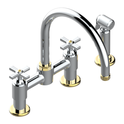 THG Paris Club Saint-Germain Two Hole Bridge Kitchen Faucet with Side Spray by THG Paris