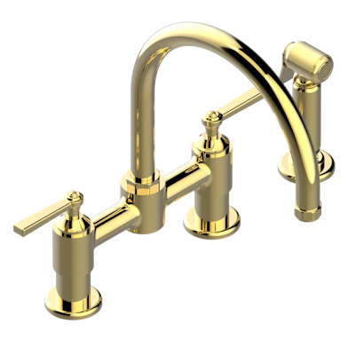 THG Paris Club Saint-Germain with Lever Handles Two Hole Bridge Kitchen Faucet with Side Spray by THG Paris
