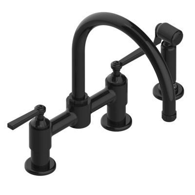 THG Paris Club Saint-Germain with Lever Handles Two Hole Bridge Kitchen Faucet with Side Spray by THG Paris