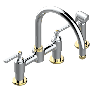 THG Paris Club Saint-Germain with Lever Handles Two Hole Bridge Kitchen Faucet with Side Spray by THG Paris