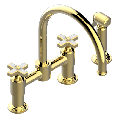 THG Paris West Coast White Onyx Two Hole Bridge Kitchen Faucet with Side Spray