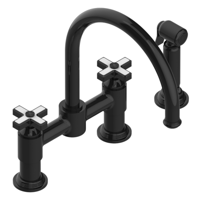 THG Paris West Coast White Onyx Two Hole Bridge Kitchen Faucet with Side Spray