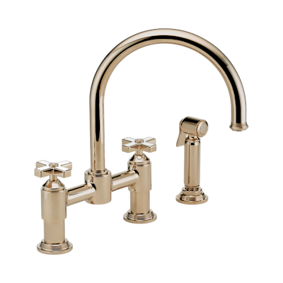 THG Paris West Coast White Onyx Two Hole Bridge Kitchen Faucet with Side Spray by THG Paris