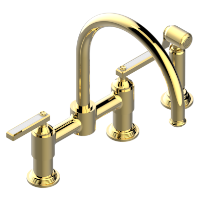 THG Paris West Coast White Onyx with Lever Handles Two Hole Bridge Kitchen Faucet with Side Spray by THG Paris