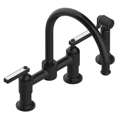 THG Paris West Coast White Onyx with Lever Handles Two Hole Bridge Kitchen Faucet with Side Spray by THG Paris