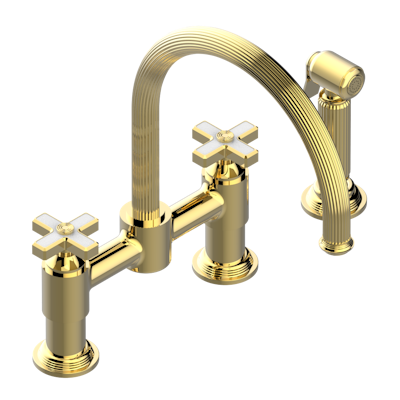 THG Paris Grand Central White Onyx Two Hole Bridge Kitchen Faucet with Side Spray by THG Paris