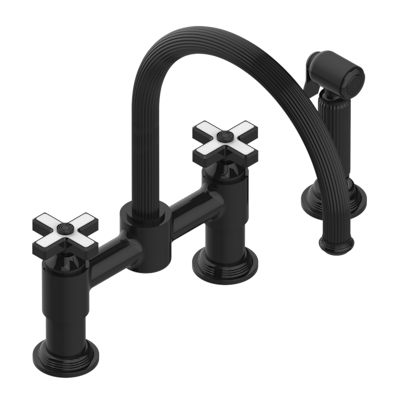 THG Paris Grand Central White Onyx Two Hole Bridge Kitchen Faucet with Side Spray by THG Paris