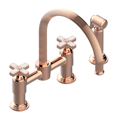THG Paris Grand Central White Onyx Two Hole Bridge Kitchen Faucet with Side Spray by THG Paris