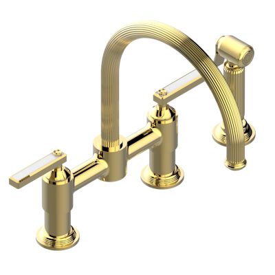 THG Paris Grand Central White Onyx with Lever Handles Two Hole Bridge Kitchen Faucet with Side Spray by THG Paris