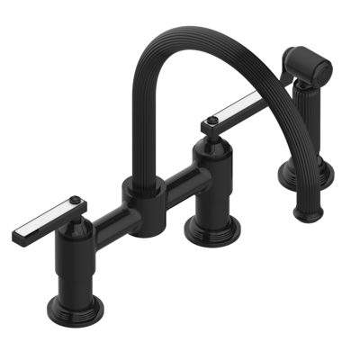 THG Paris Grand Central White Onyx with Lever Handles Two Hole Bridge Kitchen Faucet with Side Spray by THG Paris
