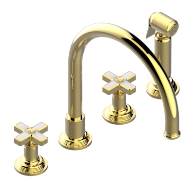 THG Paris West Coast White Onyx Three Hole Kitchen Faucet with Side Spray by THG Paris
