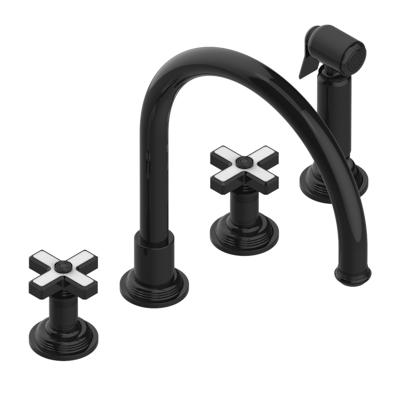 THG Paris West Coast White Onyx Three Hole Kitchen Faucet with Side Spray by THG Paris