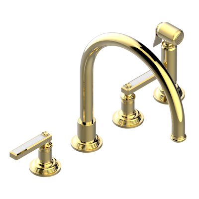 THG Paris West Coast White Onyx with Lever Handles Three Hole Kitchen Faucet with Side Spray