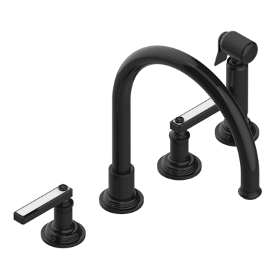 THG Paris West Coast White Onyx with Lever Handles Three Hole Kitchen Faucet with Side Spray