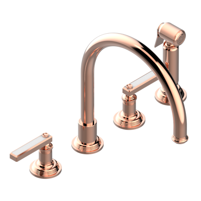 THG Paris West Coast White Onyx with Lever Handles Three Hole Kitchen Faucet with Side Spray
