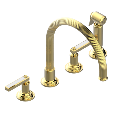 THG Paris Grand Central White Onyx with Lever Handles Three Hole Kitchen Faucet with Side Spray by THG Paris