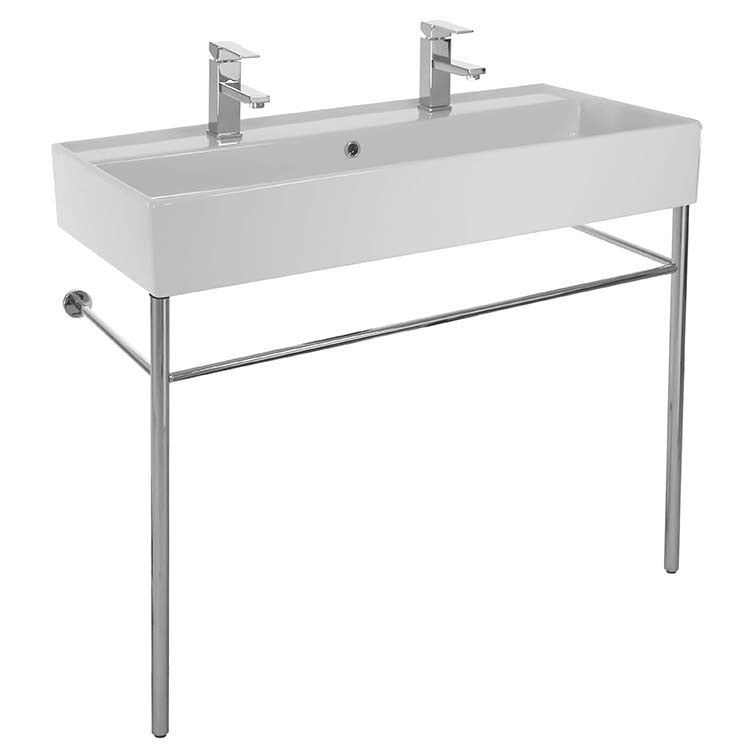 Nameeks Scarabeo 39 2/5" Ceramic Trough Style Bathroom Sink for Console Installation - Includes Overflow