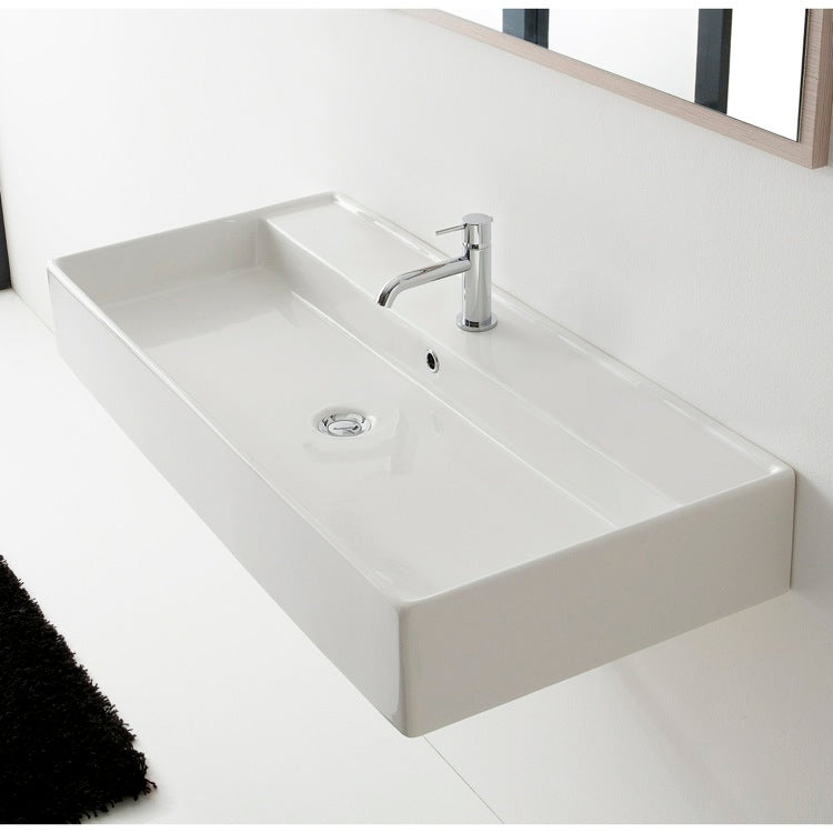 Nameeks Scarabeo 47-1/4" Ceramic Wall Mounted/Vessel Bathroom Sink - Includes Overflow