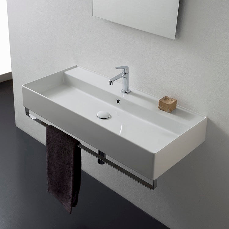 Nameeks Scarabeo 39-2/5" Ceramic Wall Mount Bathroom Sink - Includes Overflow