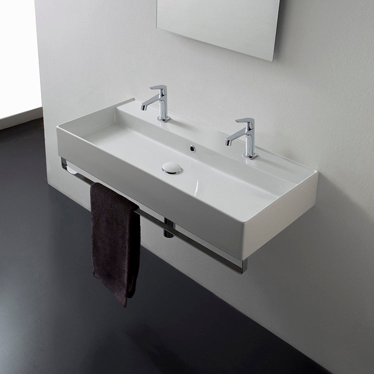 Nameeks Scarabeo 47-1/5" Ceramic Wall Mount Bathroom Sink - Includes Overflow