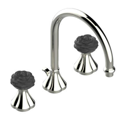 THG Paris Camélia Black Crystal Widespread Lavatory Set with Drain