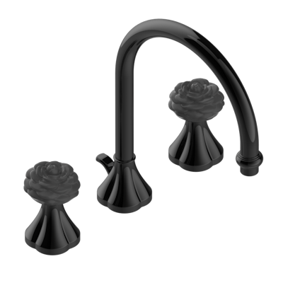 THG Paris Camélia Black Crystal Widespread Lavatory Set with Drain