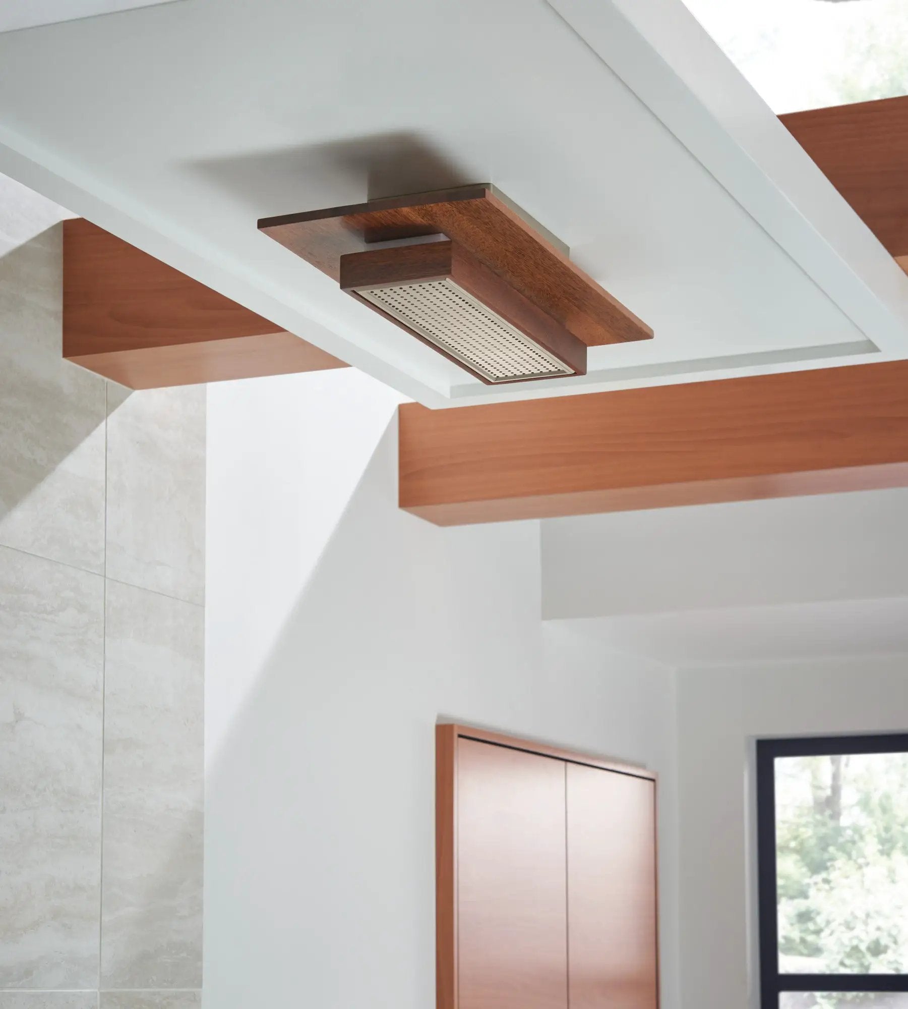 luxe nickel / teak wood shower head