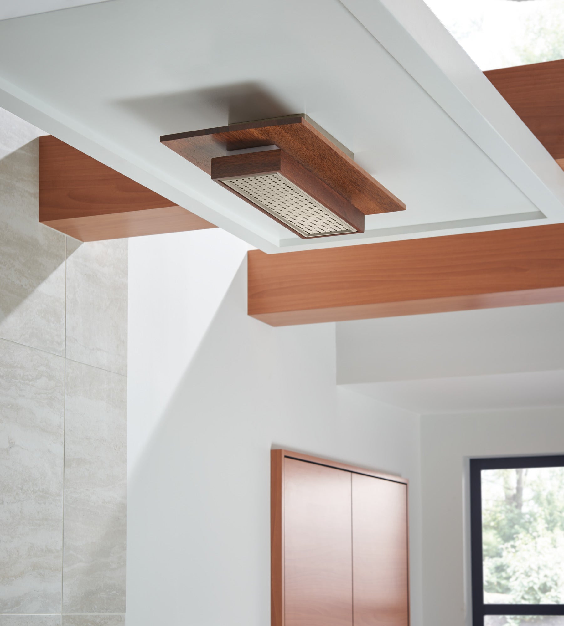 luxe nickel / teak wood shower head