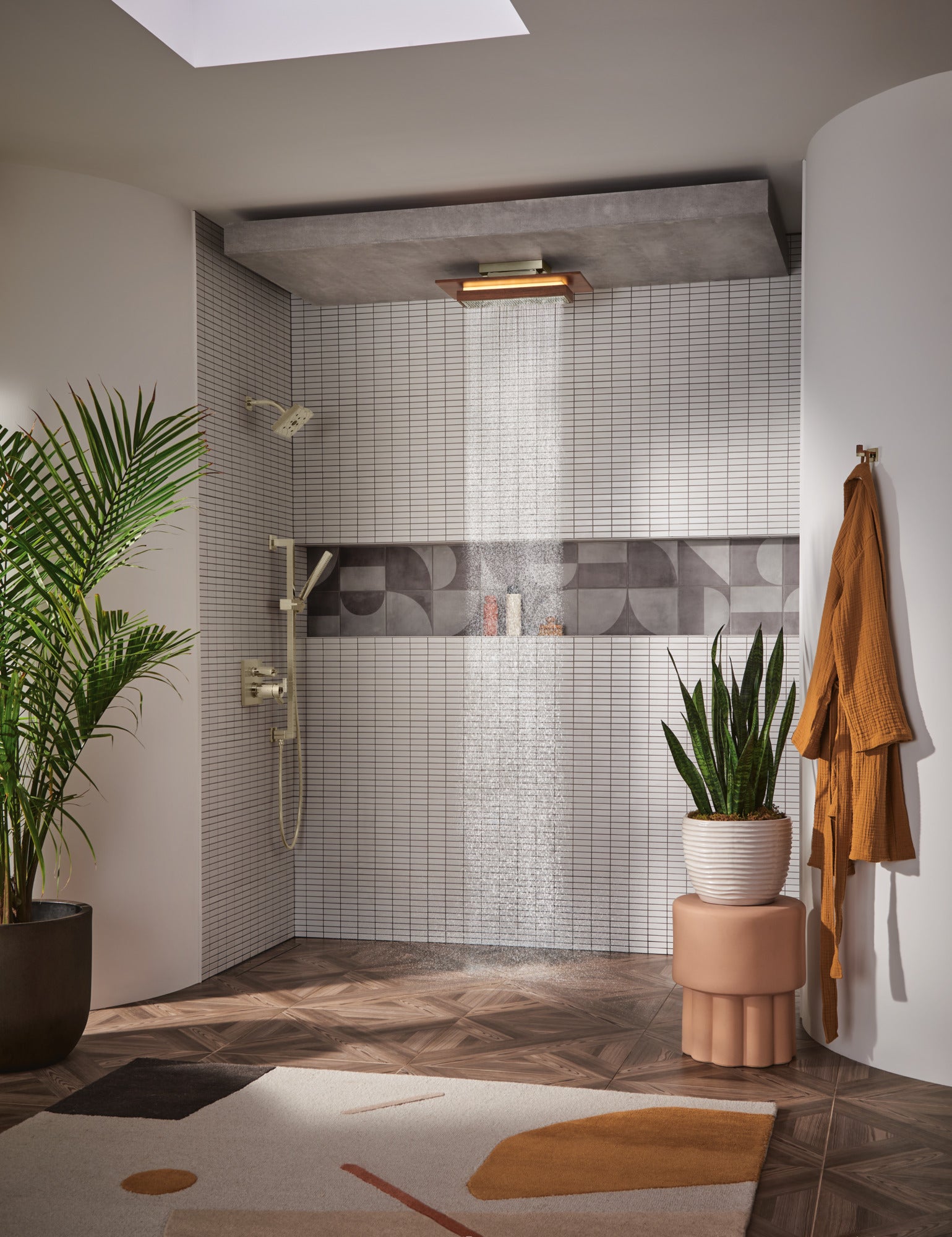 polished nickel wood shower head