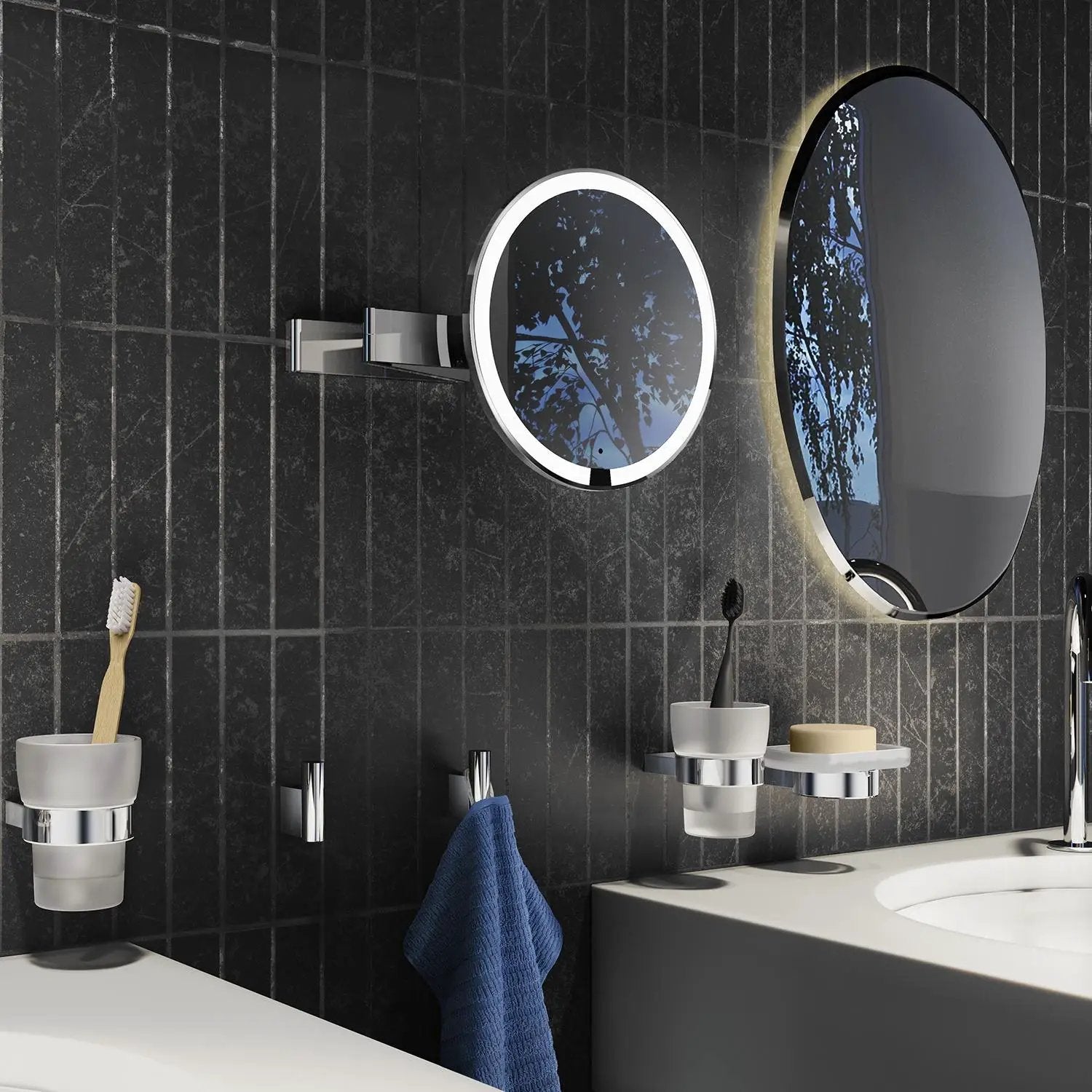 polished chrome make-up mirror
