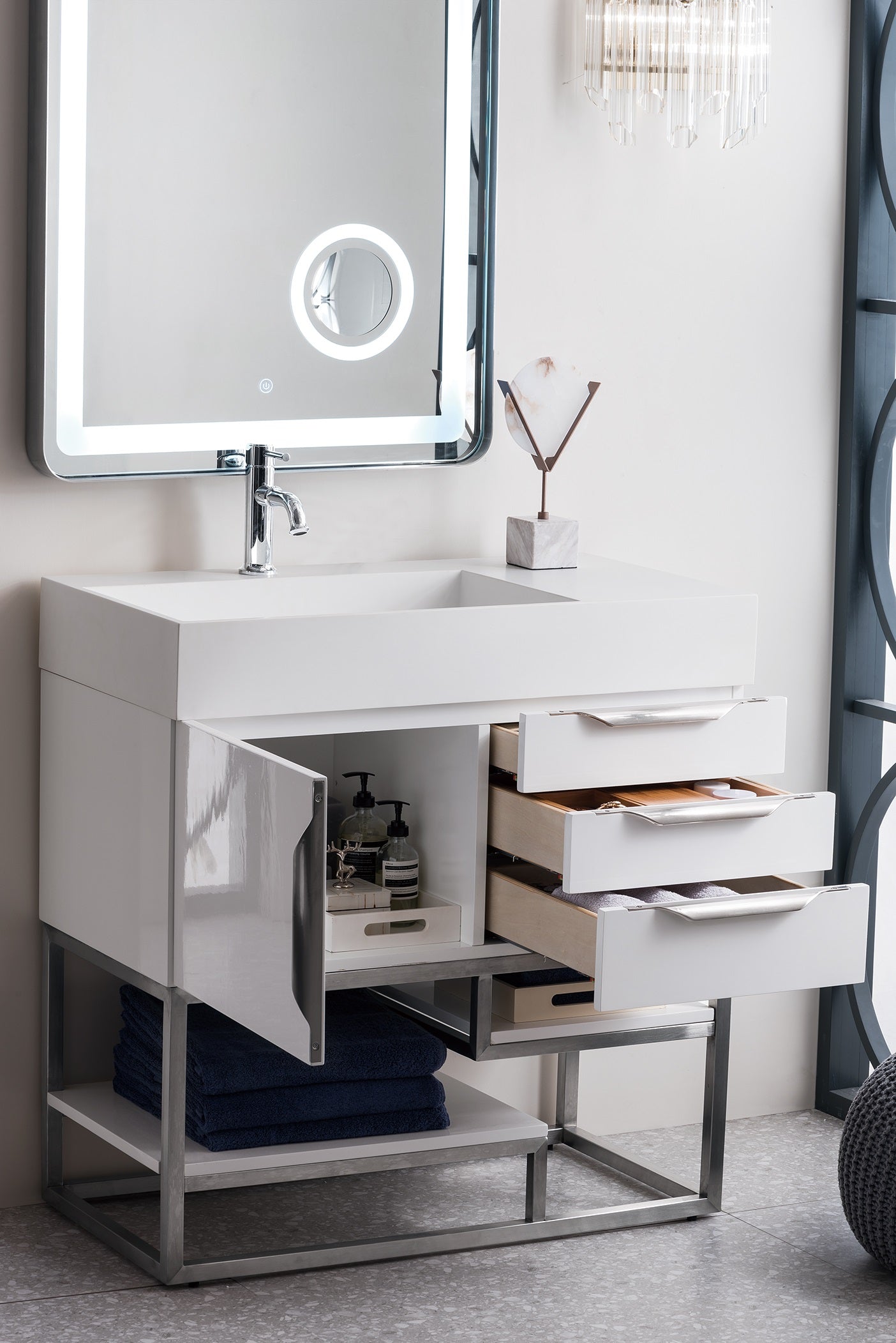 glossy white vanity