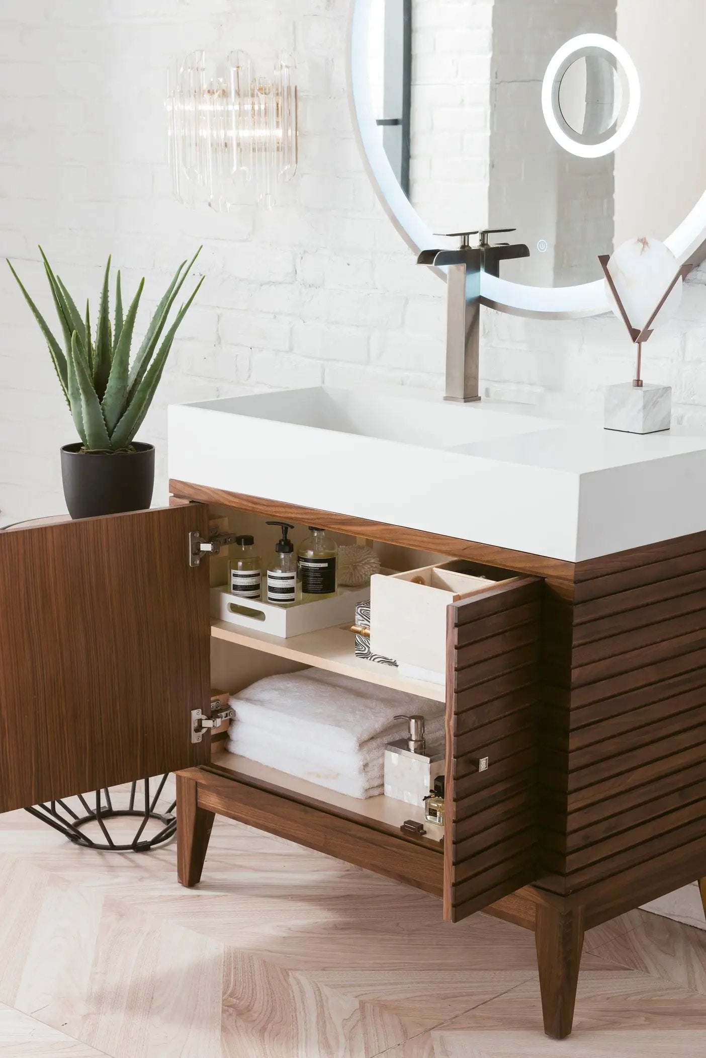 mid-century walnut vanity