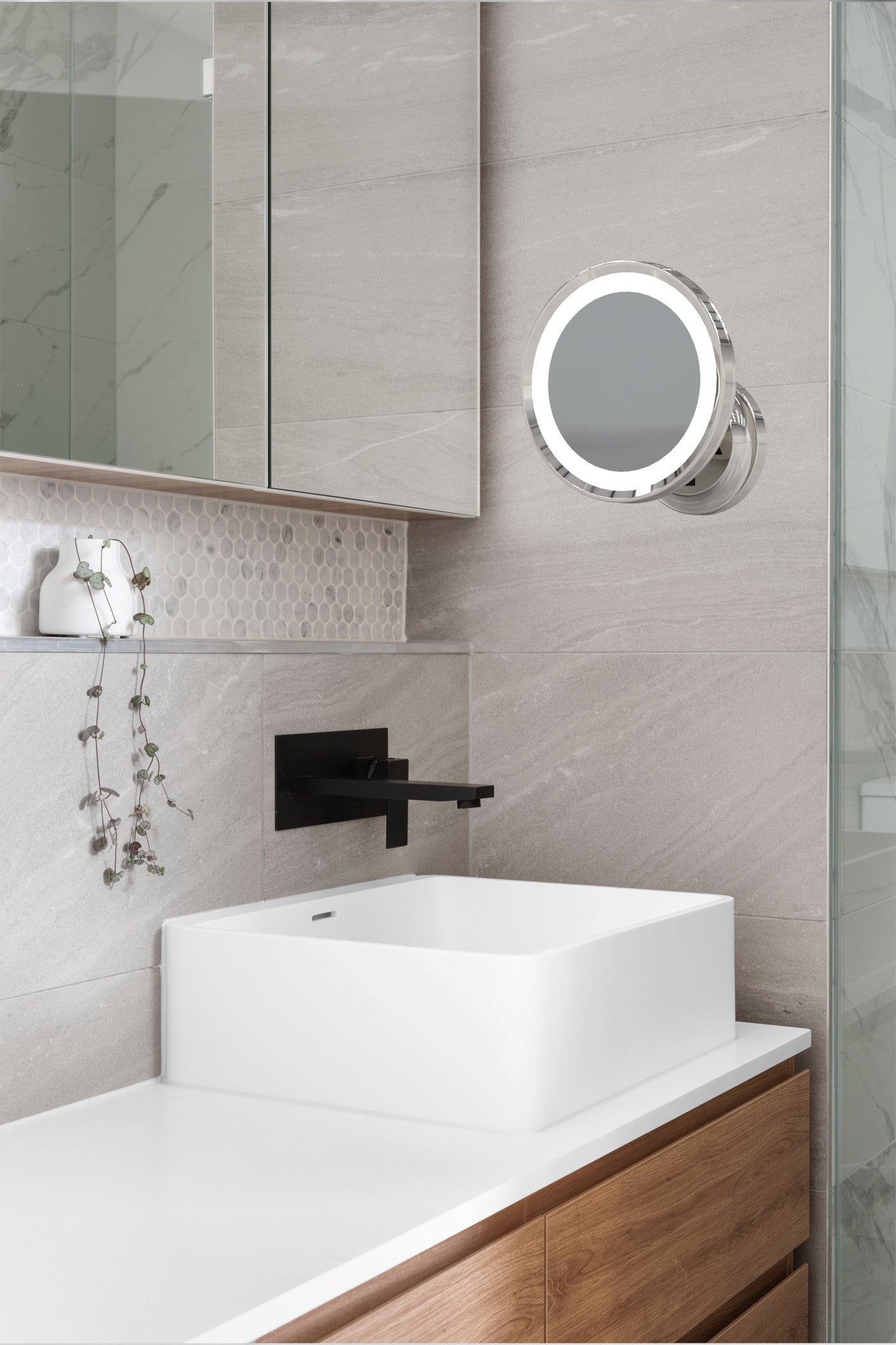 polished nickel makeup mirror