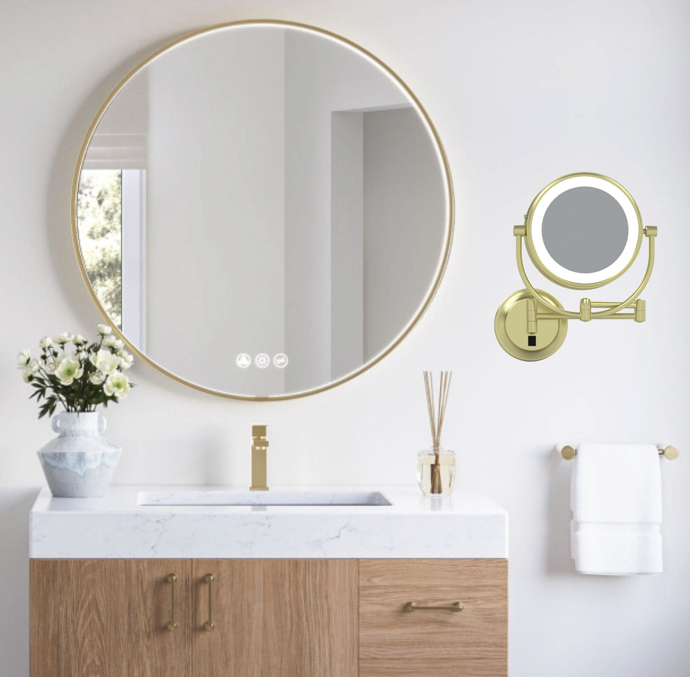 brushed brass makeup mirror