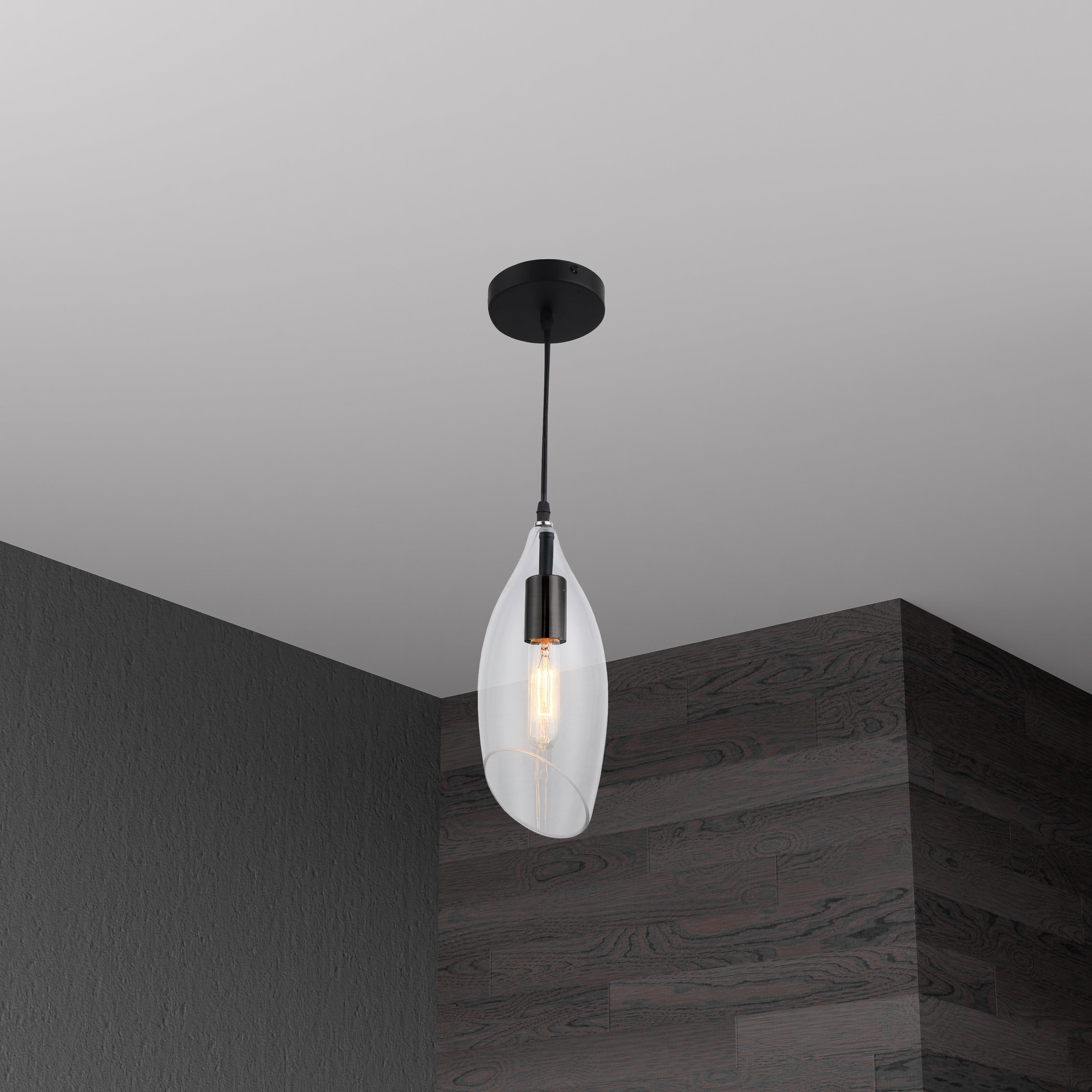 black finish with clear glass pendants
