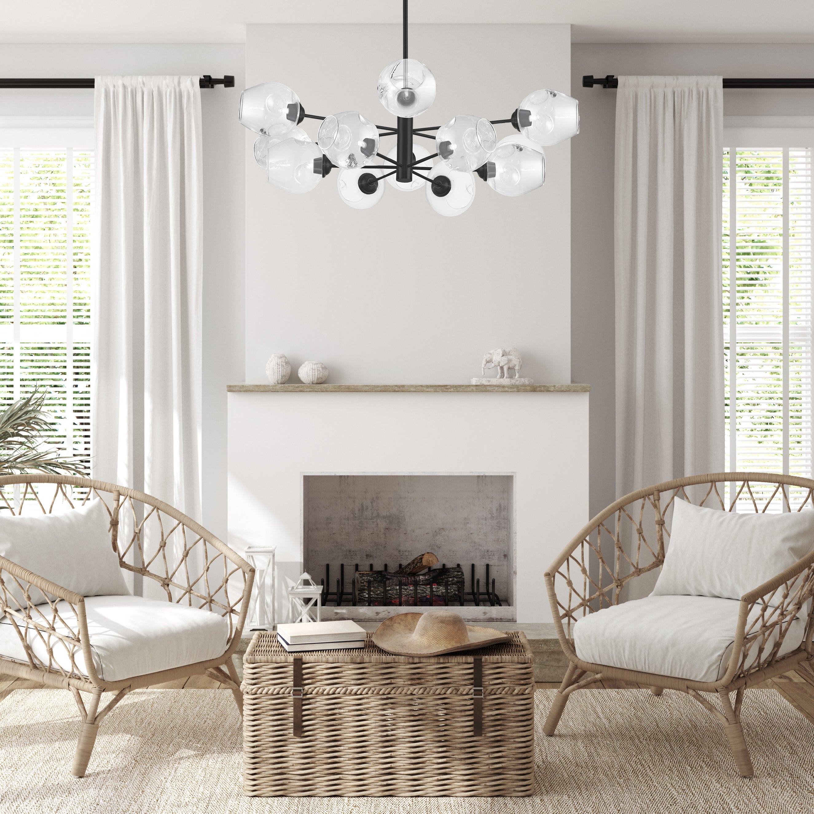 matte black with clear glass chandeliers