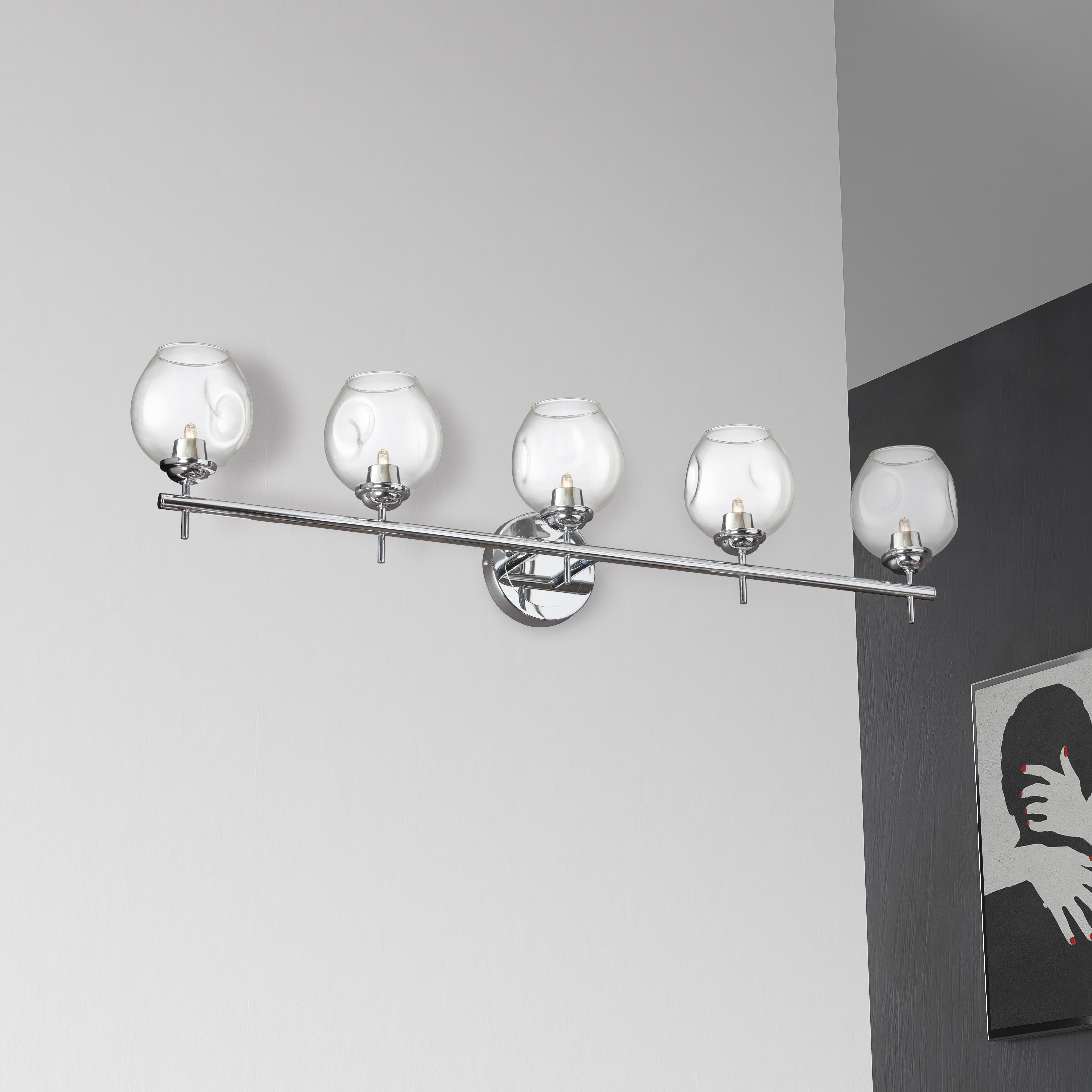 polished chrome with clear glass halogen vanity