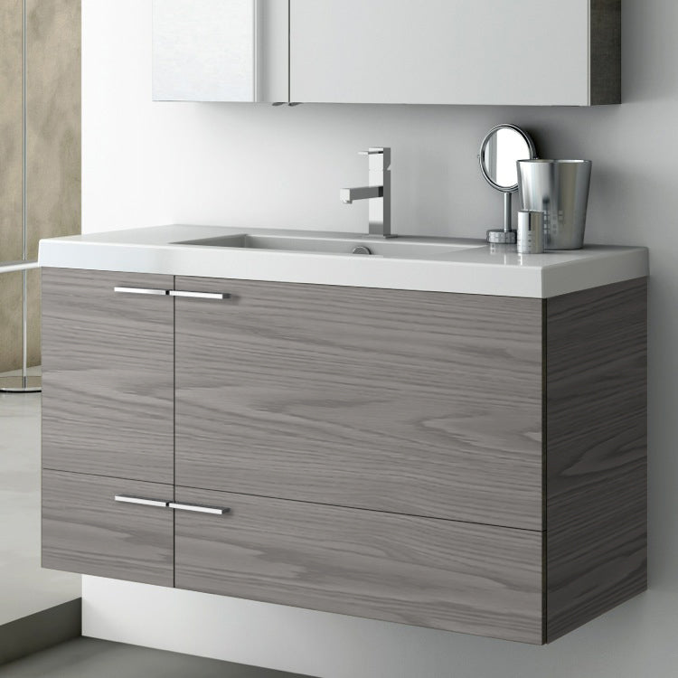 Nameeks New Space 40" Wall Mounted Single Basin Vanity Set with Engineered Wood Cabinet and Ceramic Vanity Top