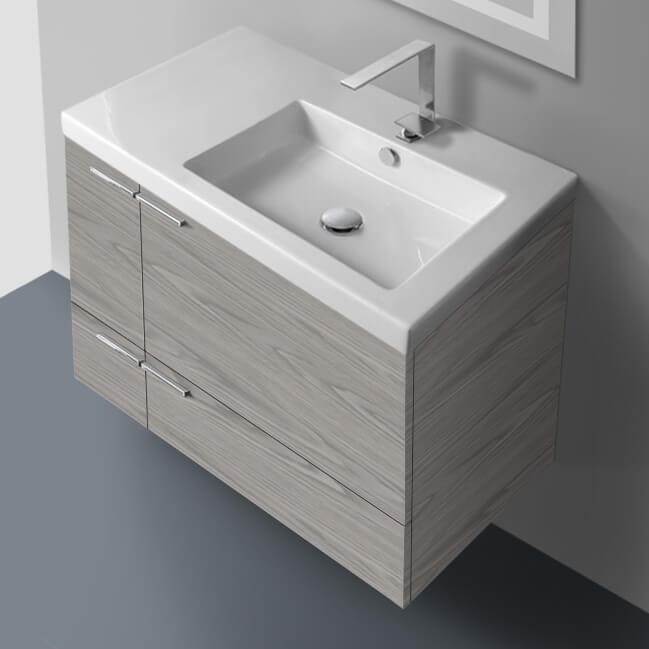 Nameeks New Space 31" Wall Mounted Offset Single Basin Vanity Set with Engineered Wood Cabinet and Ceramic Vanity Top