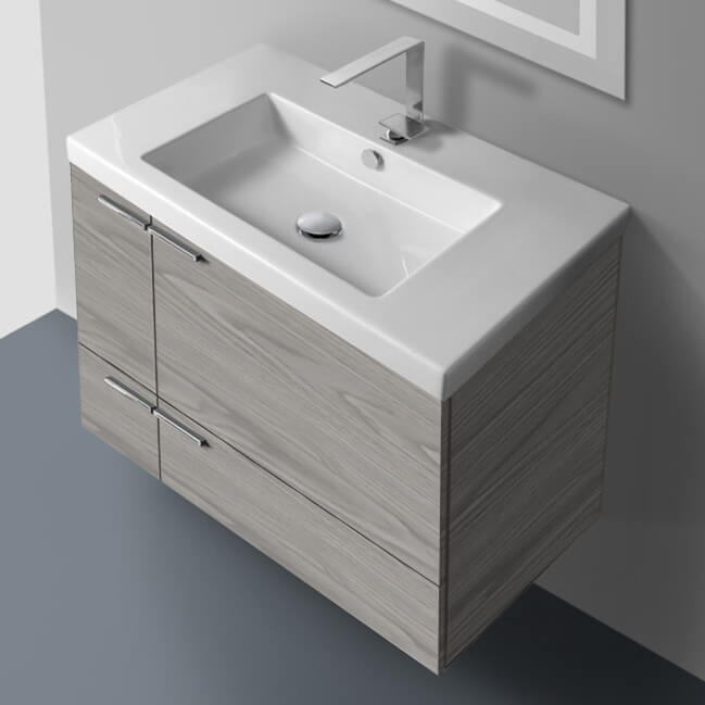 Nameeks New Space 31" Wall Mounted Single Basin Vanity Set with Engineered Wood Cabinet and Ceramic Vanity Top