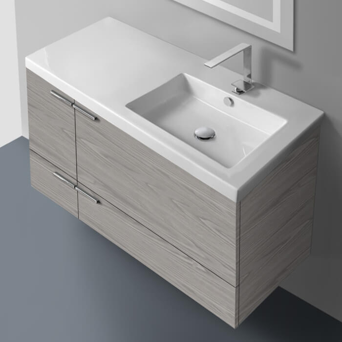 Nameeks New Space 40" Wall Mounted Offset Single Basin Vanity Set with Engineered Wood Cabinet and Ceramic Vanity Top