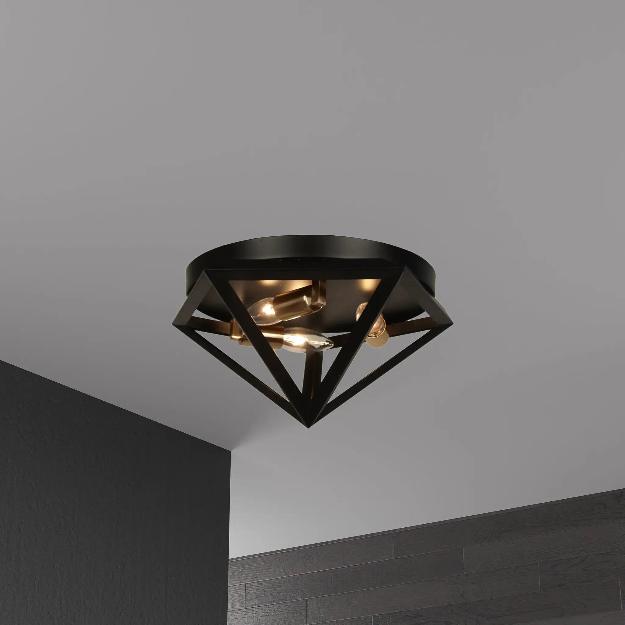 matte black with antique brass accents flush mount