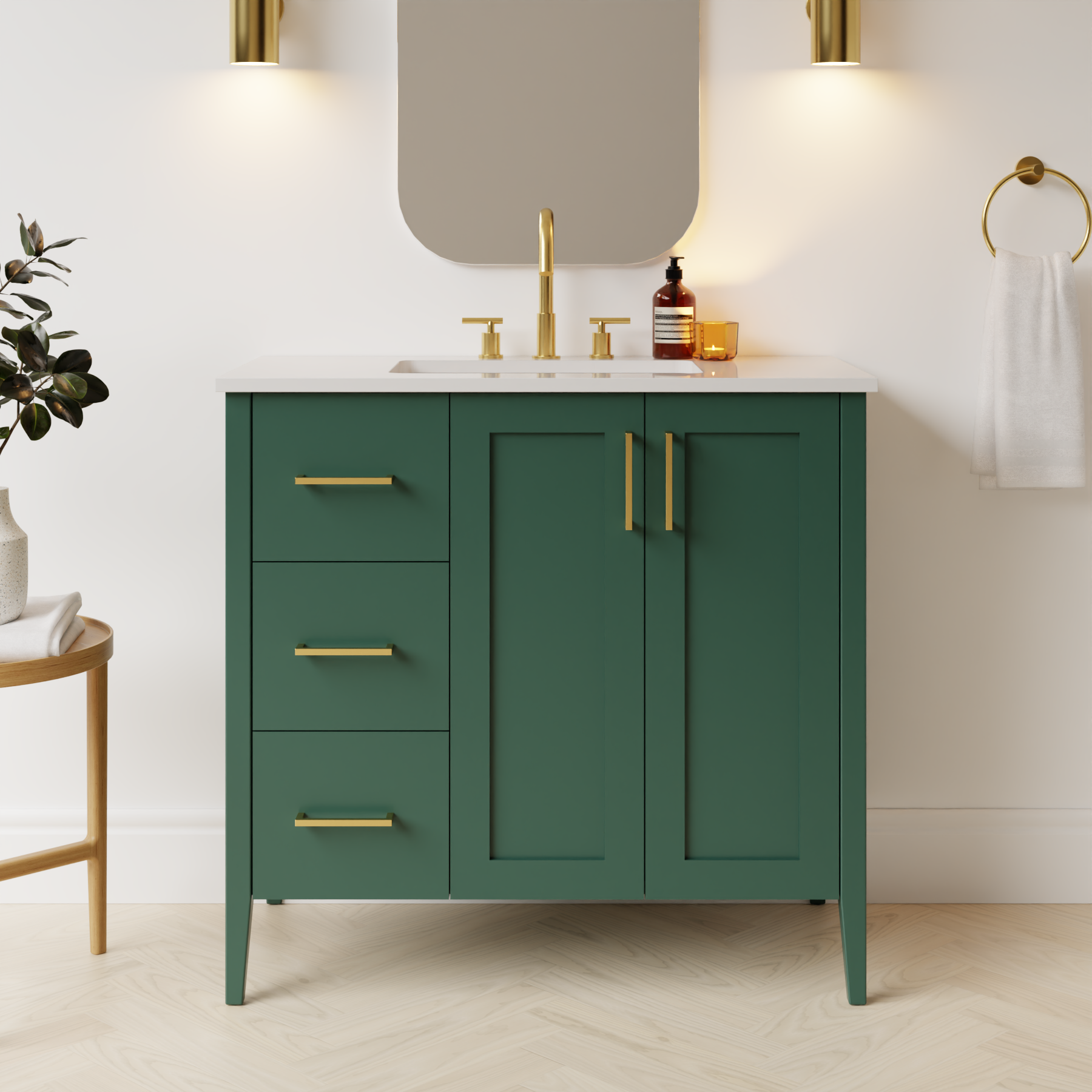 emerald green satin paint vanity