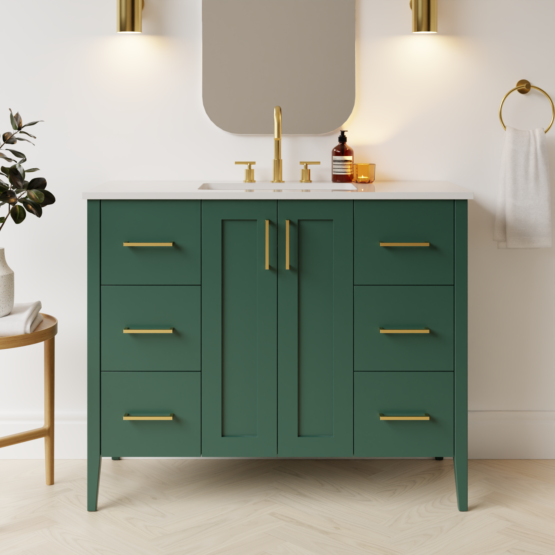 emerald green satin paint vanity