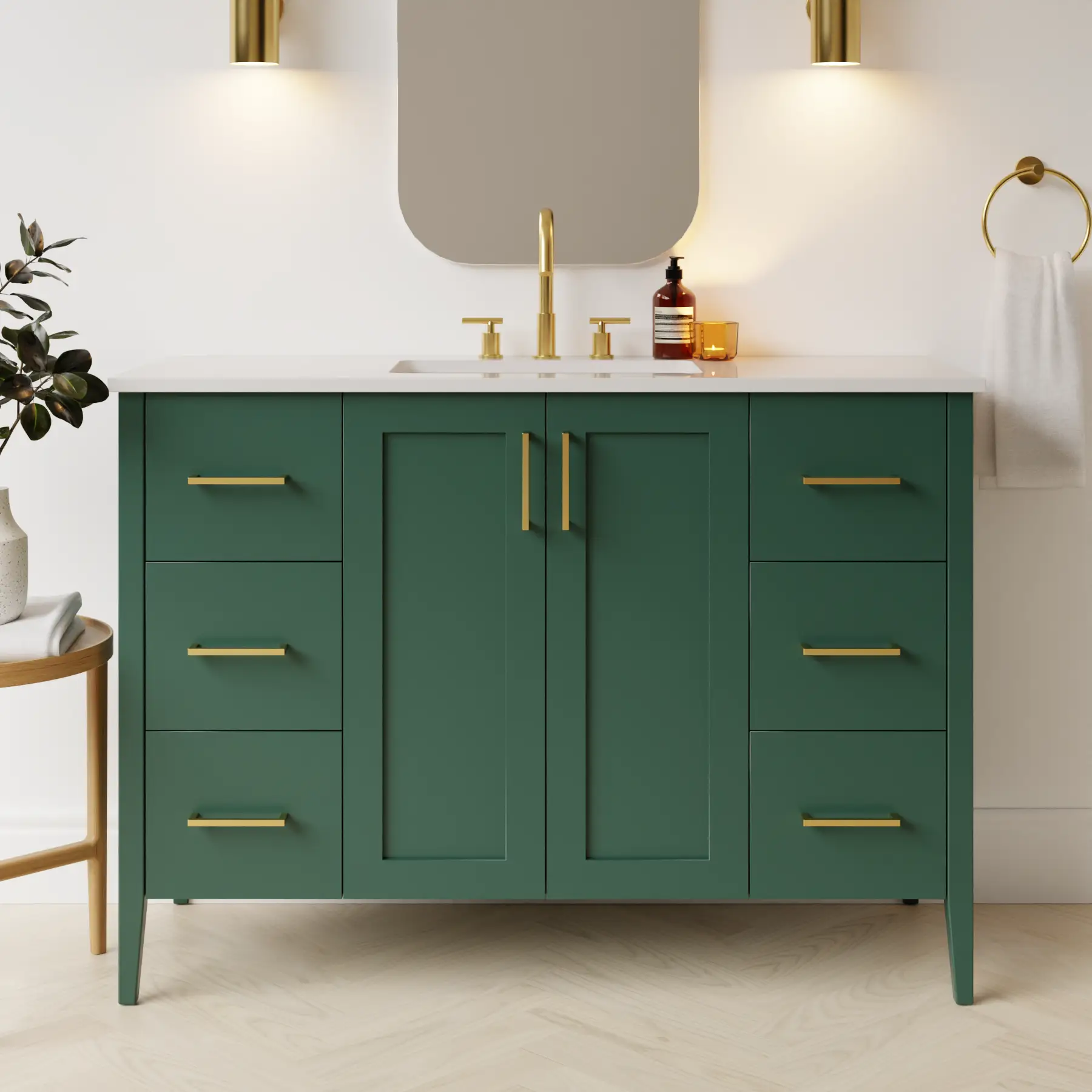 emerald green satin paint vanity